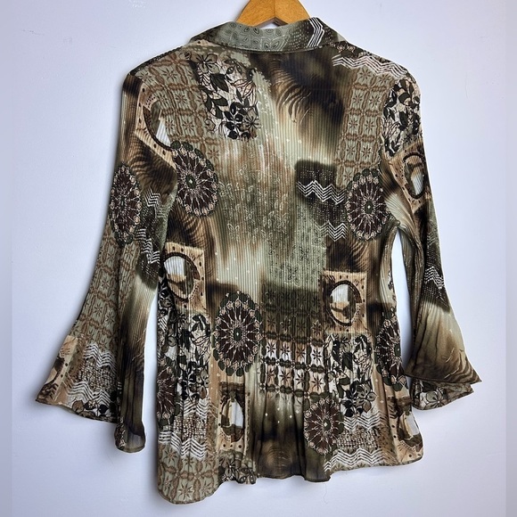 VTG Serenade Plus Sz  L Whimsigoth Flare Sleeve Boho artsy Button Down Sheer Top - Picture 2 of 13